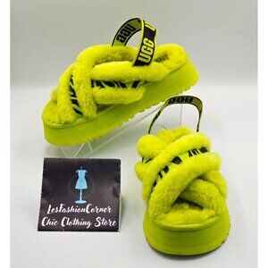 UGG Women's Animalia Green Disco Cross Slide Platform Sandals Size 7 2695